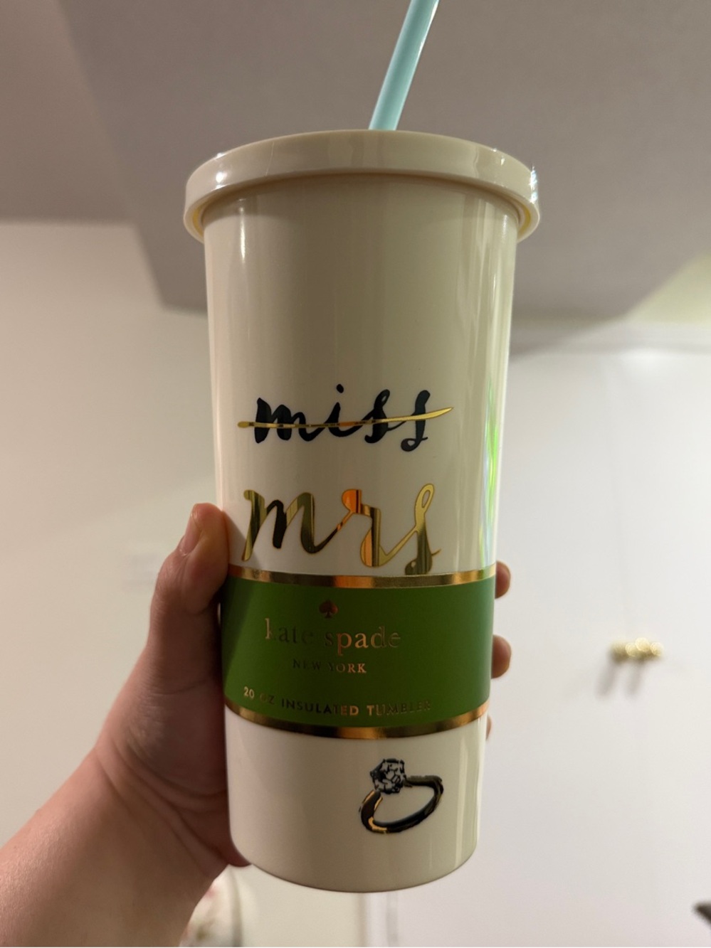 kate spade cream and mint 'mrs' Insulated Tumbler with Gold Accents